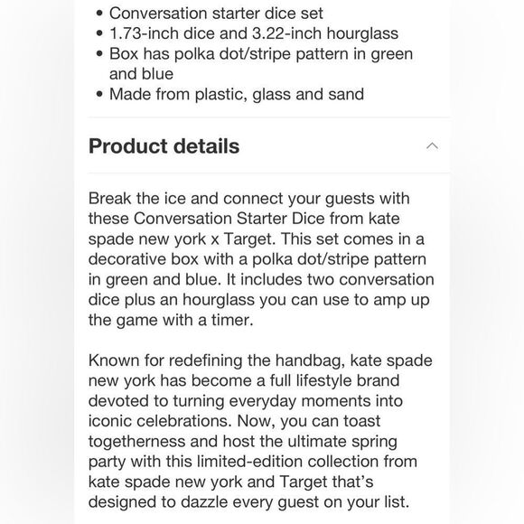 kate spade x Target Coversation Dice 2+ Player Game Incl 2 Dice & Glass Timer - Picture 5 of 15